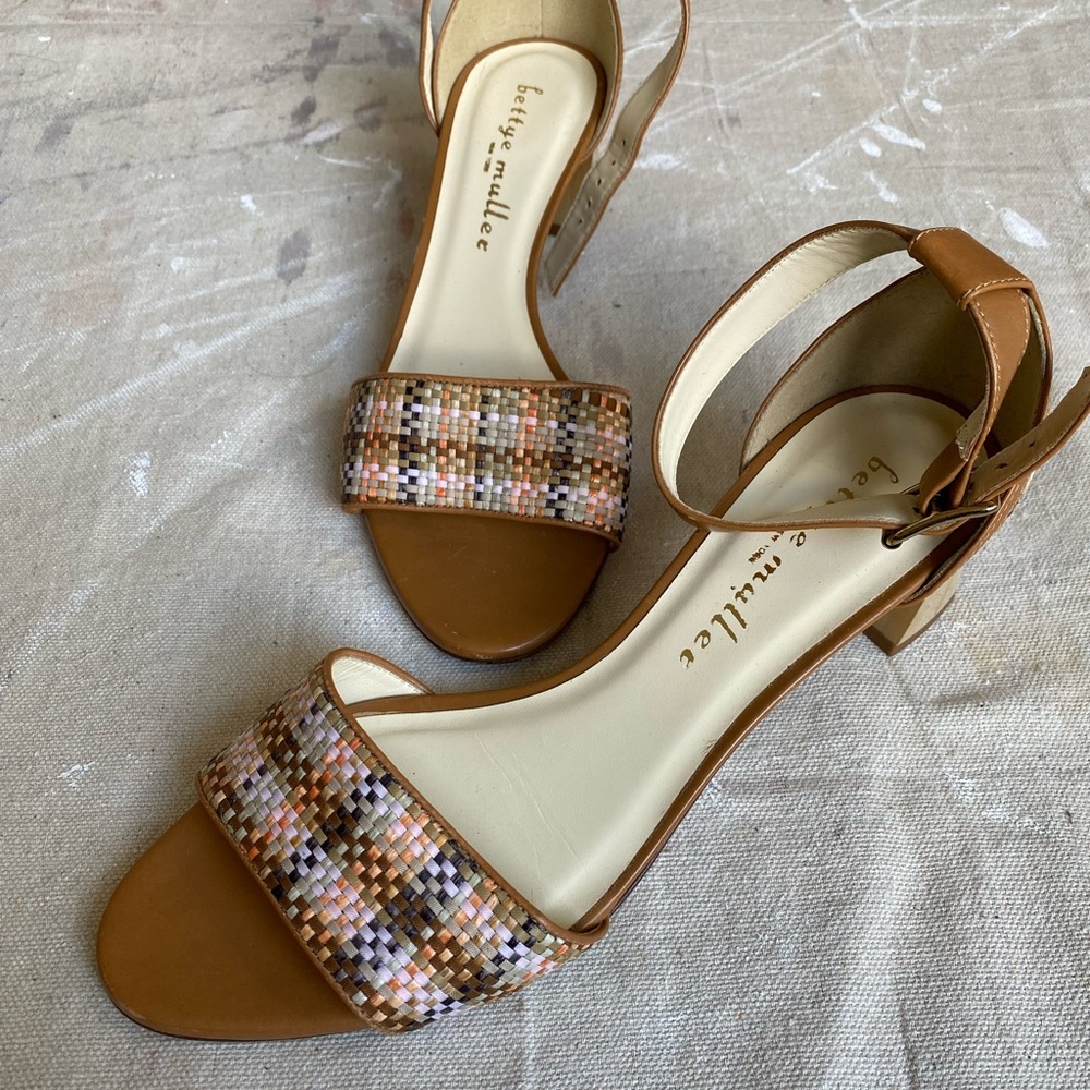 Bettye Muller woven multicolored block heel sandals